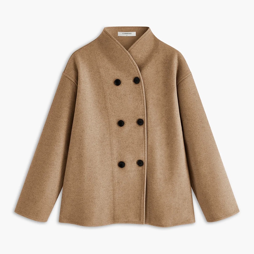 Commense Tan & Cream Double-Breasted Pea Coat